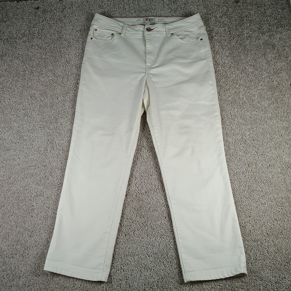 EV1 Maddy Straight Leg White Jeans Womens 14 360 Stretch Denim Soft